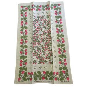 Vintage Ulster Irish Linen Tea Towel Strawberries & Flowers Made Ireland #5444